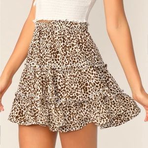 Shein Ruffled Leopard Print Mini Skater Skirt